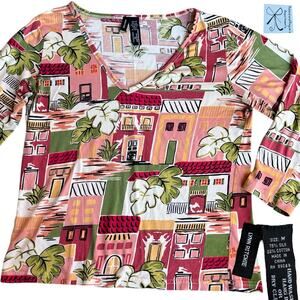 Lynn Ritchie Tropical Scene Silk Blend Top Sz M